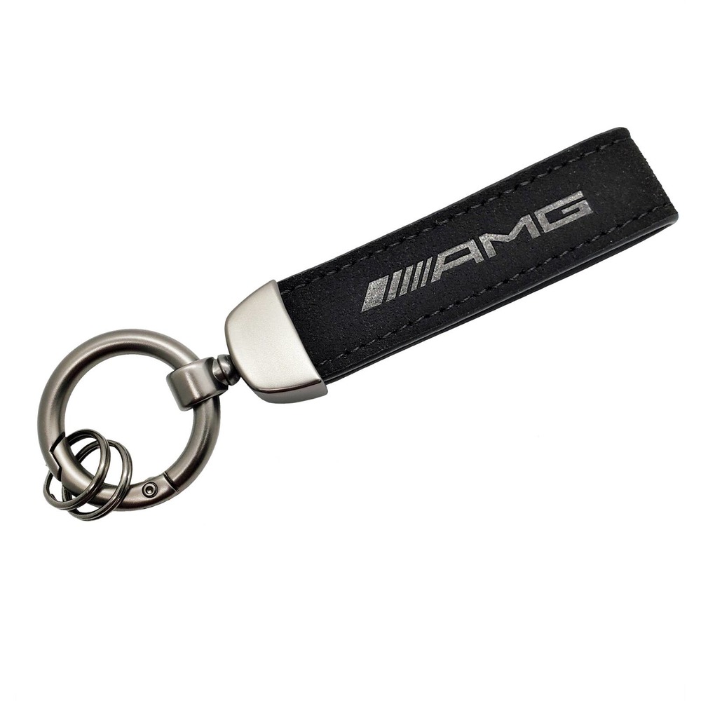 Keyfob Keychain For Mercedes AMG Black Suede Engraved Logo